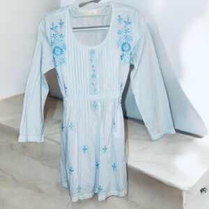Fabindia lite blue‎ Tunic/Dress with Blue Embroidery size small